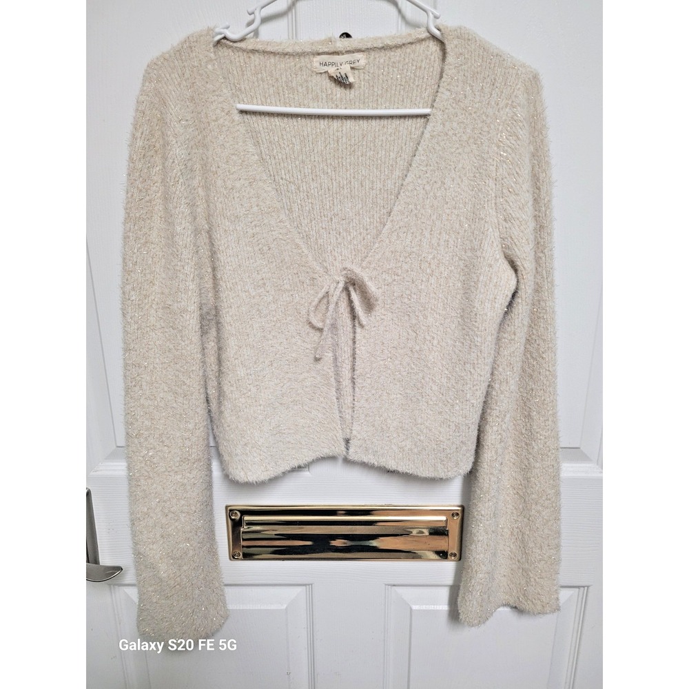 Happily Grey Womens Metallic Shimmer Cropped Y2K Long Sleeve With Tie Closure